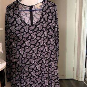 Michael Kors Black and Gray Paisley Long Sleeve Dress